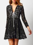 Shein Black V Neck Lace Up Slim Dress