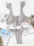 Shein Lace Up Front Tie Side Bikini Set