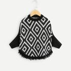 Shein Toddler Girl Geometric Print Raw Hem Sweater