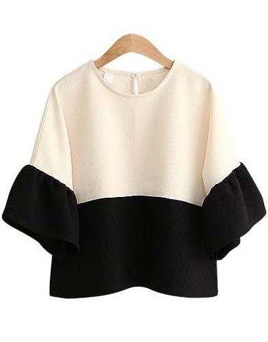 Shein Color-block Ruffle Sleeve Top