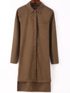 Shein Dip Hem Brown Shirt Dress With Pocket