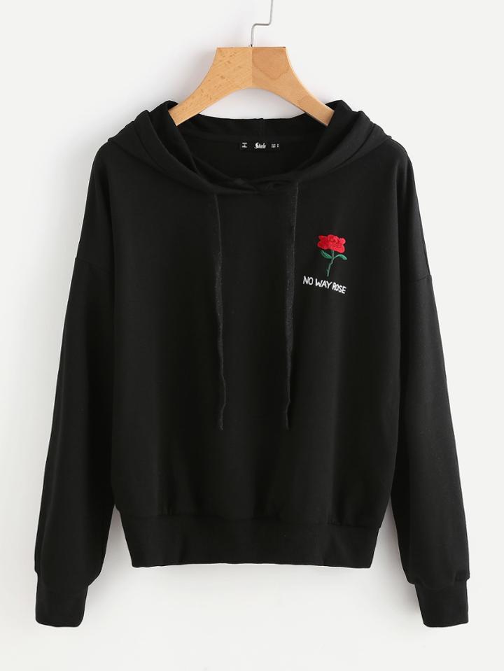 Shein Drop Shoulder Flower Embroidered Hoodie