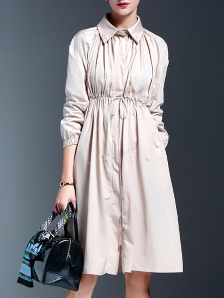 Shein Apricot Lapel Drawstring Pockets Coat