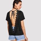 Shein Backless Lace Panel Knot Tee