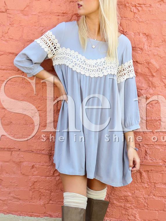 Shein Blue Round Neck Hollow Dress
