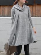 Shein Grey Long Sleeve A Line Dress With Scarve