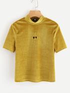 Shein Cut Out Embroidered Front Striped Velvet Tee
