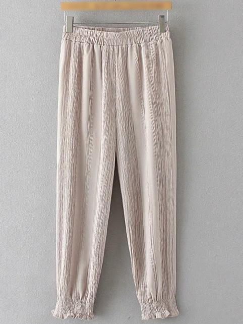 Shein Apricot Elastic Waist Smock Cuff Pants