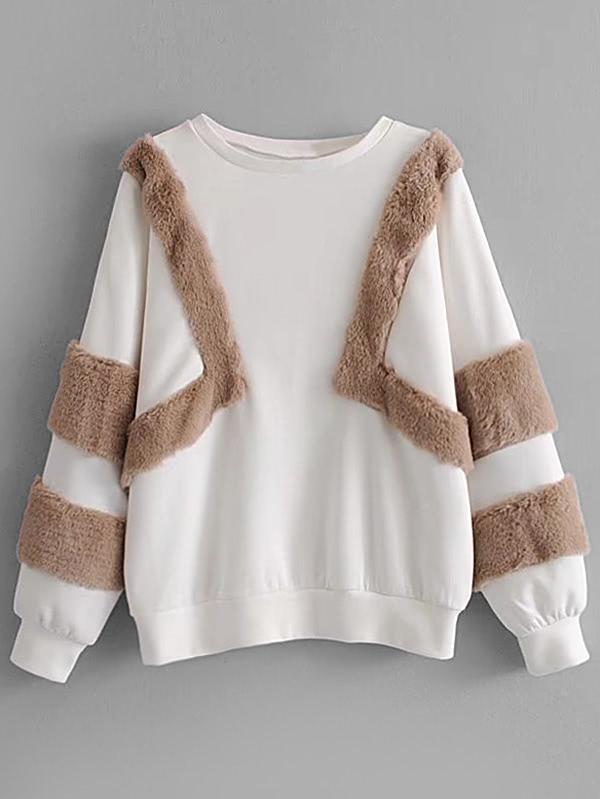 Shein Contrast Faux Fur Insert Boyfriend Sweatshirt