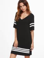 Shein Black V Neck Striped Trim Tee Dress