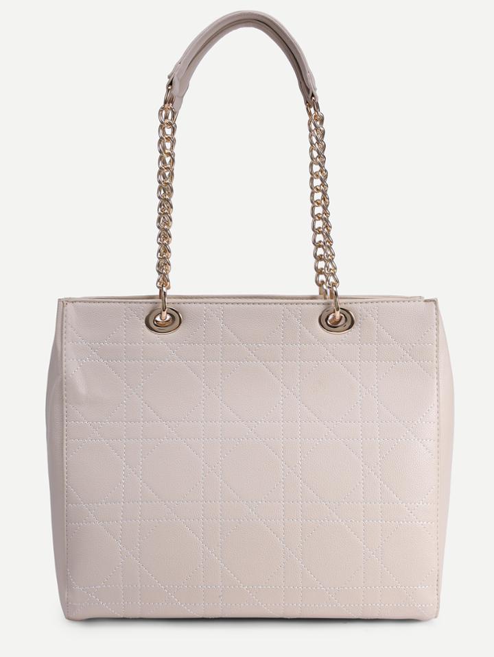 Shein Beige Quilted Shoulder Bag With Chain Strap
