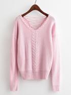 Shein Lace Up Open Back Cable Knit Sweater