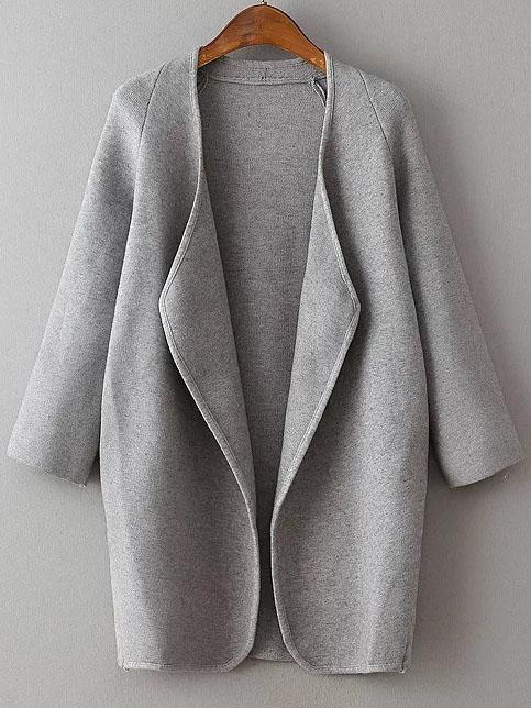 Shein Grey Draped Collar Raglan Sleeve Long Cardigan