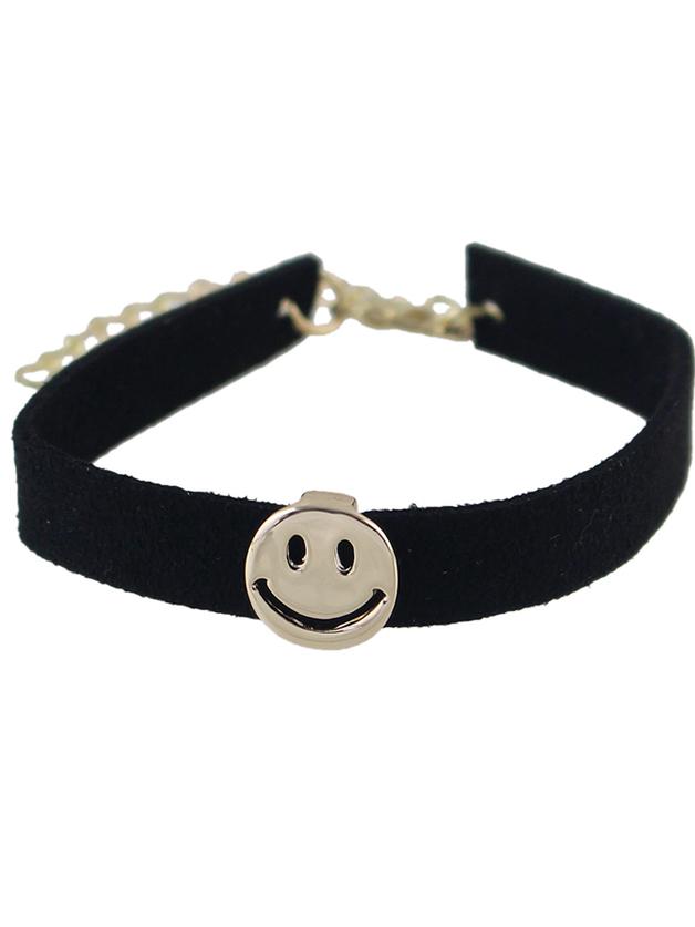 Shein Wide Black Velvet Wrap Bracelet With Smile Face