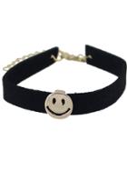 Shein Wide Black Velvet Wrap Bracelet With Smile Face