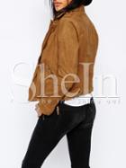 Shein Brown Long Sleeve Lapel Zipper Jacket