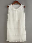 Shein White Tie Neck Pleated Layers Dress