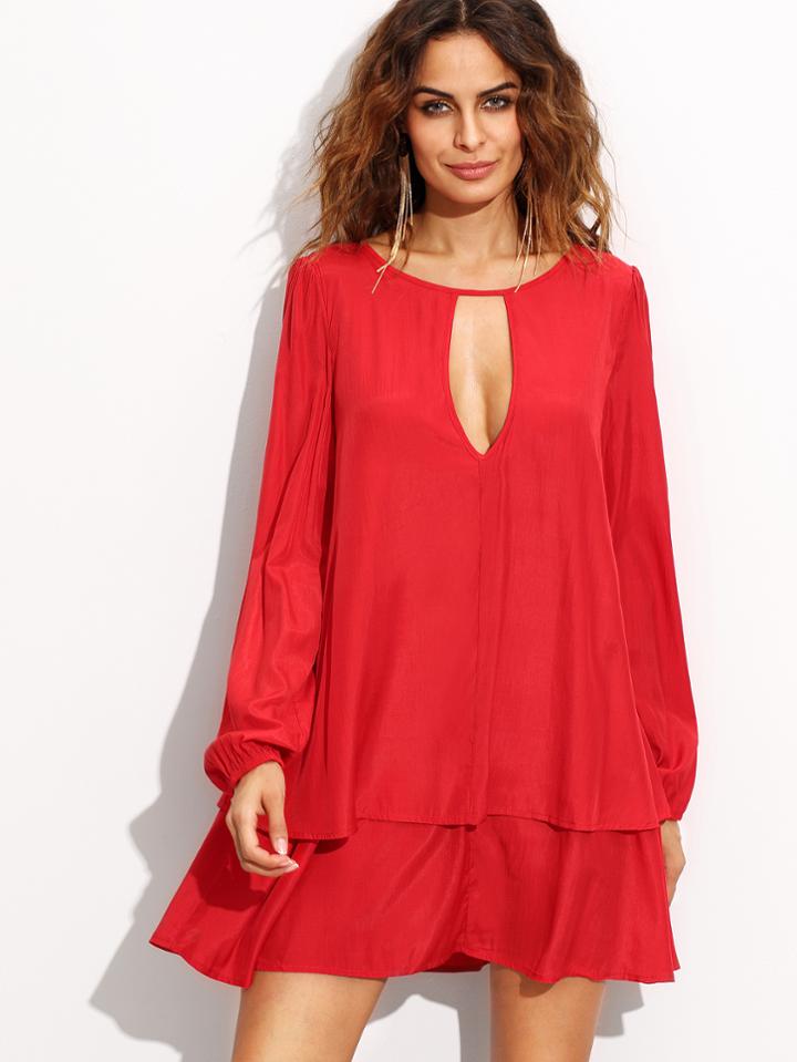 Shein Red Cut Out Front Layered Shift Dress