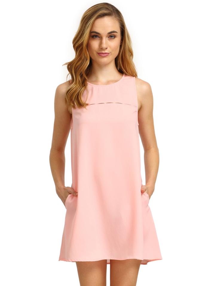 Shein Pink Concert Sleeveless Pockets Casual Dress
