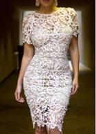 Rosewe Lace Short Sleeve White Sheath Dress