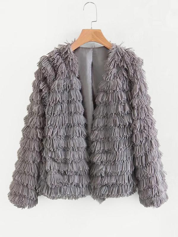 Shein Tiered Fringe Short Coat