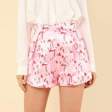 Shein Pleated Flamingo Print Shorts