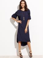 Shein Navy Knot Back Puff Sleeve Dress
