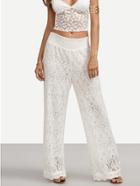 Shein Bow Tie Back Lace Overlay Wide Leg Pants