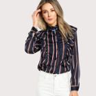 Shein Tied Frill Neck Striped Shirt