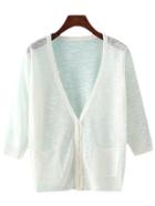 Shein White V Neck Pockets Sunscreen Cardigan Knitwear