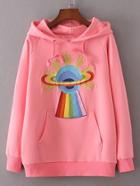 Shein Embroidery Detail Drawstring Hooded Sweatshirt