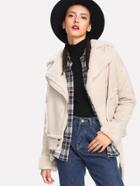 Shein Seam Detail Faux Fur Lined Suede Jacket