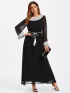 Shein Lace Applique Tasseled Waist Hijab Dress