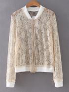 Shein Apricot Rib-knit Cuff Lace Jacket
