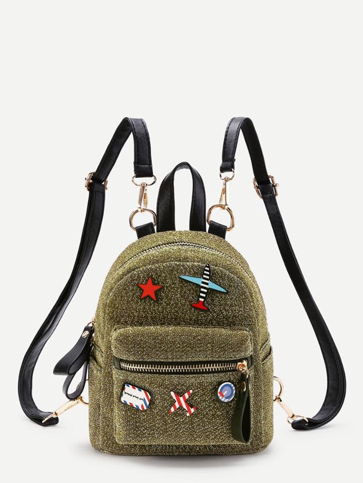 Shein Airplane And Star Patch Backpack With Adjustable Strap