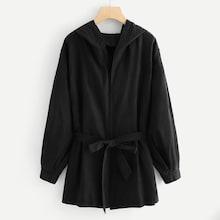 Shein Plus Waist Belted Hoodie Solid Coat