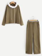 Shein Faux Fur Trimmed Hoodie And Pants
