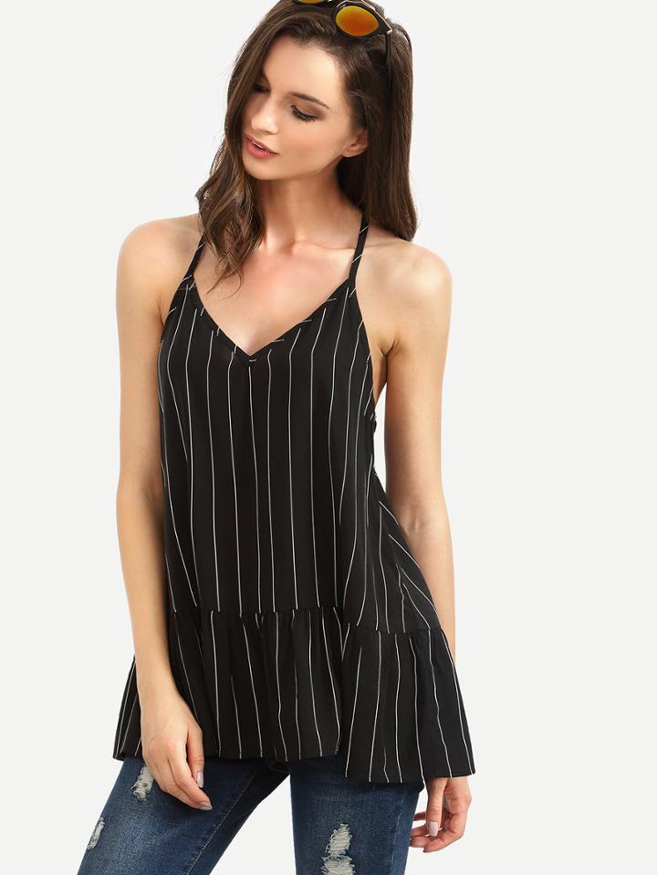 Shein Black Striped V Neck Cami Top