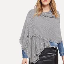 Shein Houndstooth Frayed Trim Scarf