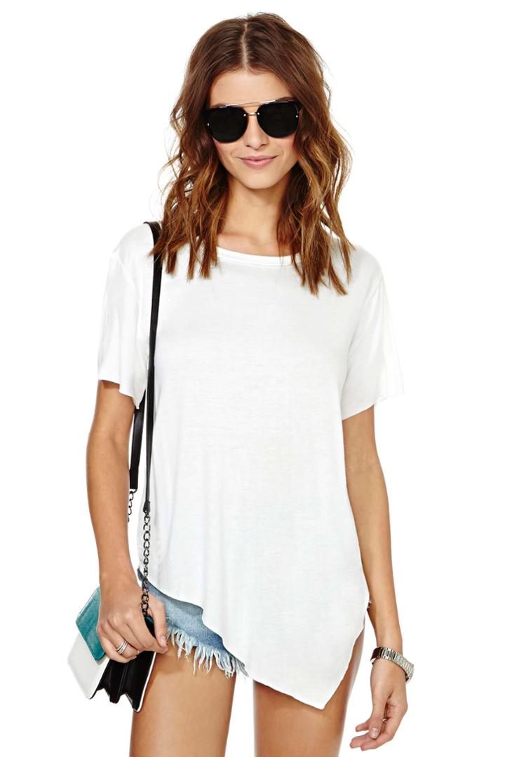 Shein White Short Sleeve Asymmetrical Loose T-shirt