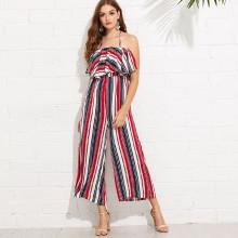 Shein Flounce Off Shoulder Striped Jumpsuit