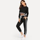 Shein Letter Print Crop Top With Drawstring Pants