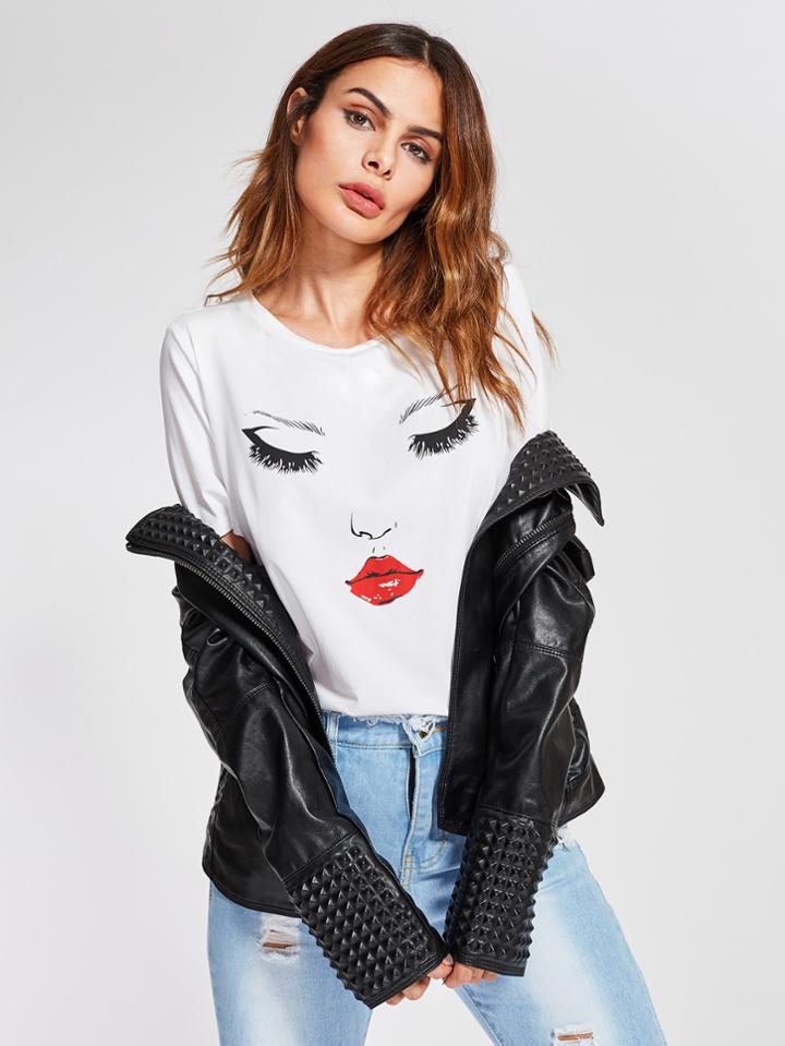 Shein Close Eye Print Tee