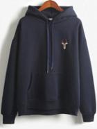 Shein Navy Hooded Deer Embroidered Loose Sweatshirt
