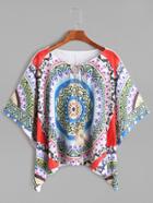 Shein Vintage Print Dolman Sleeve Tie Neck T-shirt