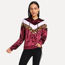 Shein Contrast Leopard Velvet Hoodie