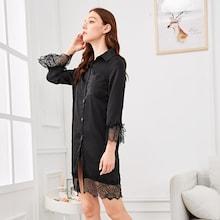 Shein Eyelash Lace Bow Detail Shirt Dress