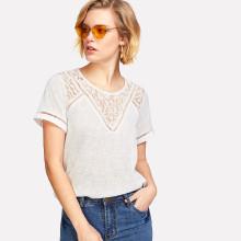 Shein Lace Insert Short Sleeve T-shirt