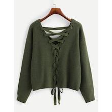 Shein Plus Lace Up Drop Shoulder Sweater