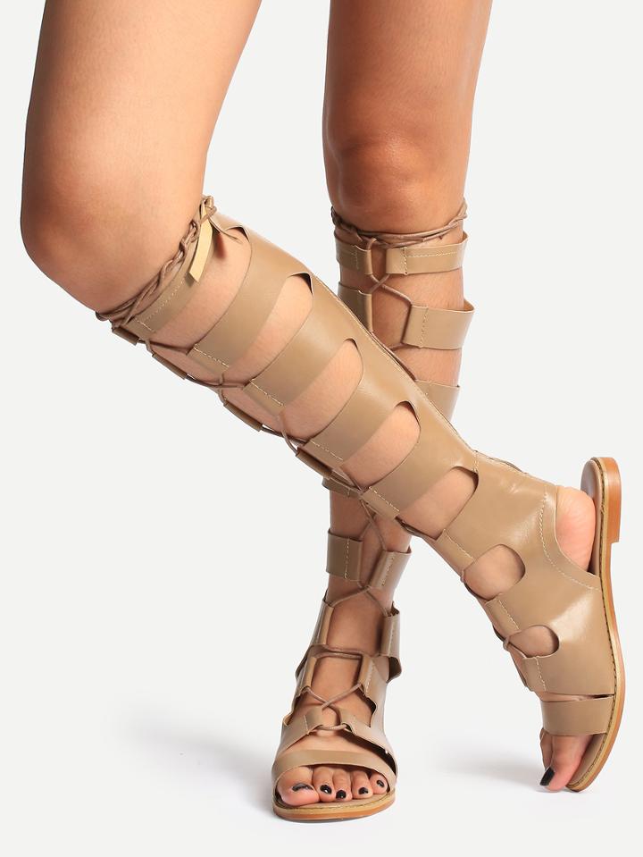 Shein Beige Peep Toe Zipper Gladiator Sandals